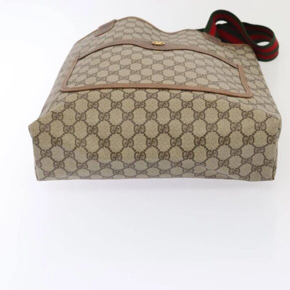 GUCCI GG Supreme Web Sherry Line Tote Bag PVC Leather Beige Auth 89625 - Picture 7 of 16
